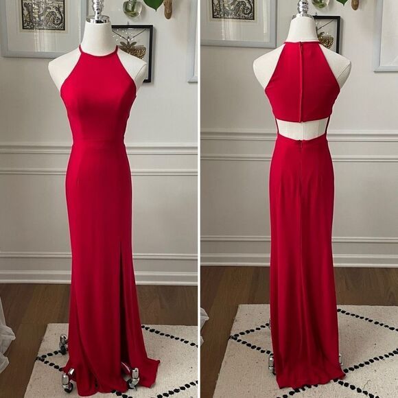 Vintage 90s Sherri Hill Halter Red Formal Gown 00 XXS - Picture 1 of 8